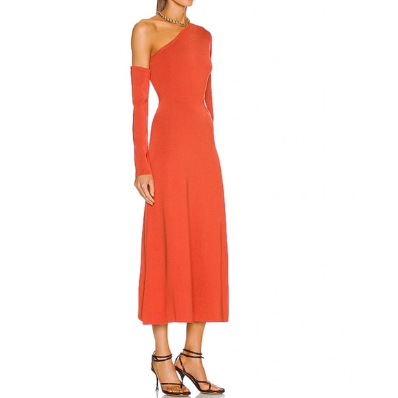 NWT Cult Gaia Knit Asymmetric Cut Out MIDI Dress In Meduim in Chili Color - Picture 3 of 13